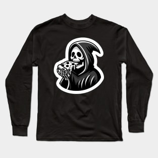 grim reaper eating slice a pizza Long Sleeve T-Shirt